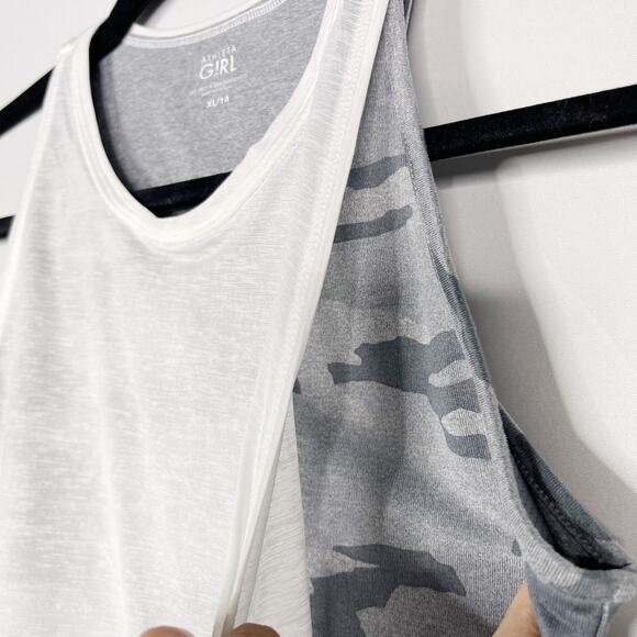 Athleta Girl XLarge 14 Tie Breaker Tank Top Camo Gray White Double Layer Active - Picture 7 of 14